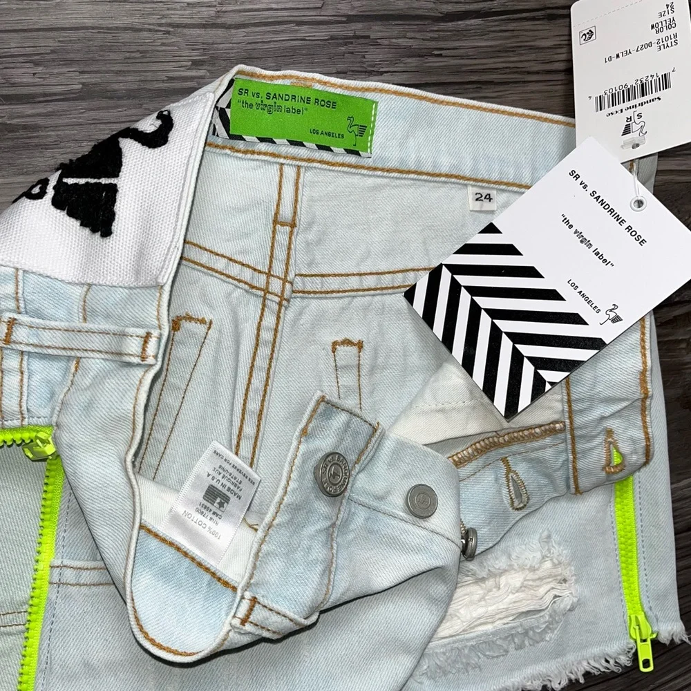 Sandrine Rose xFree People Light Wash Neon Side Zips Fray Hem Cutoff Jean Shorts - Picture 6 of 9